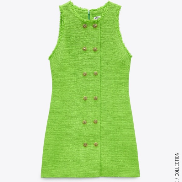 ZARA Textured Weave Dress With Buttons - Picture 8 of 14